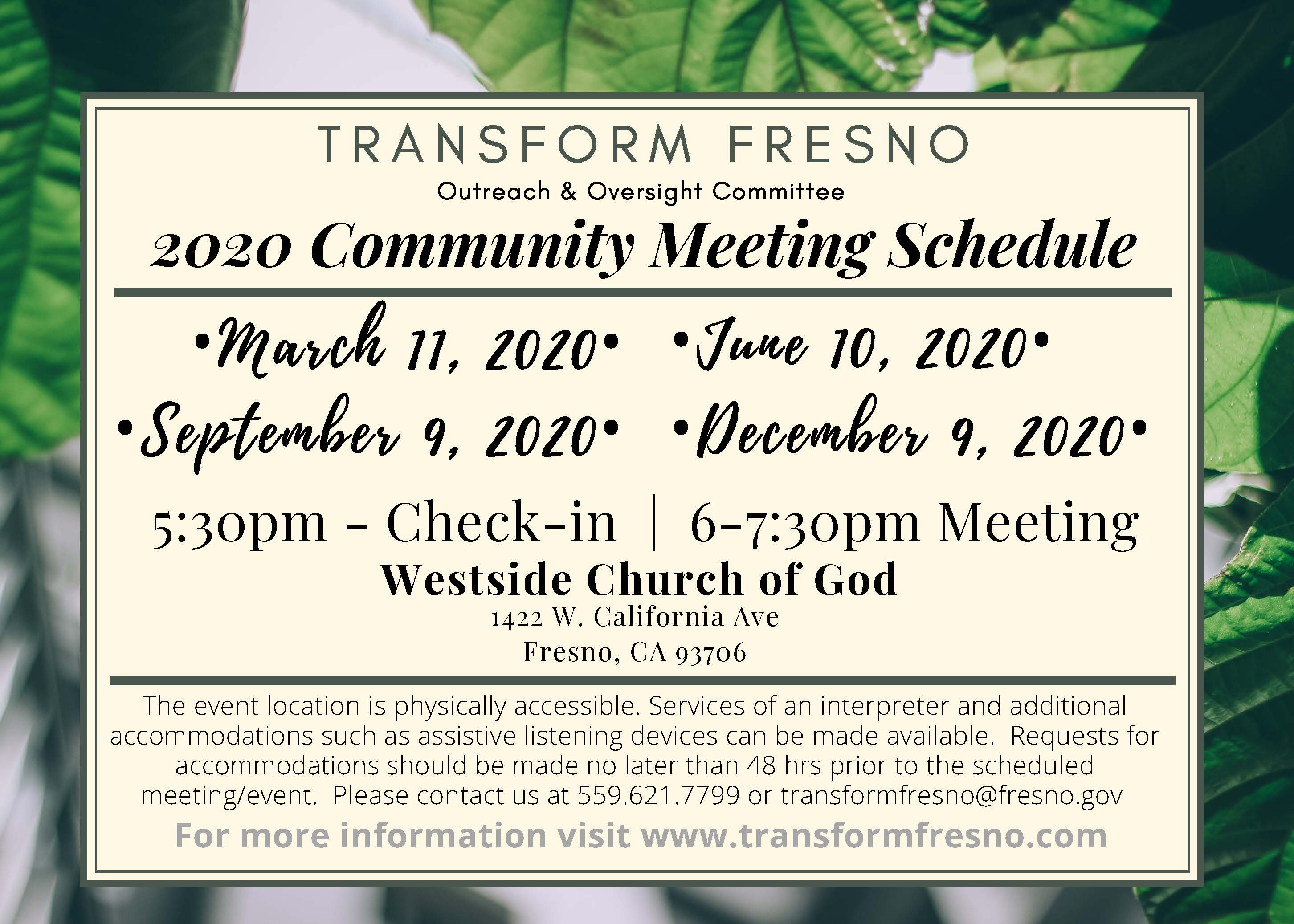 2020 Community Meeting Schedule